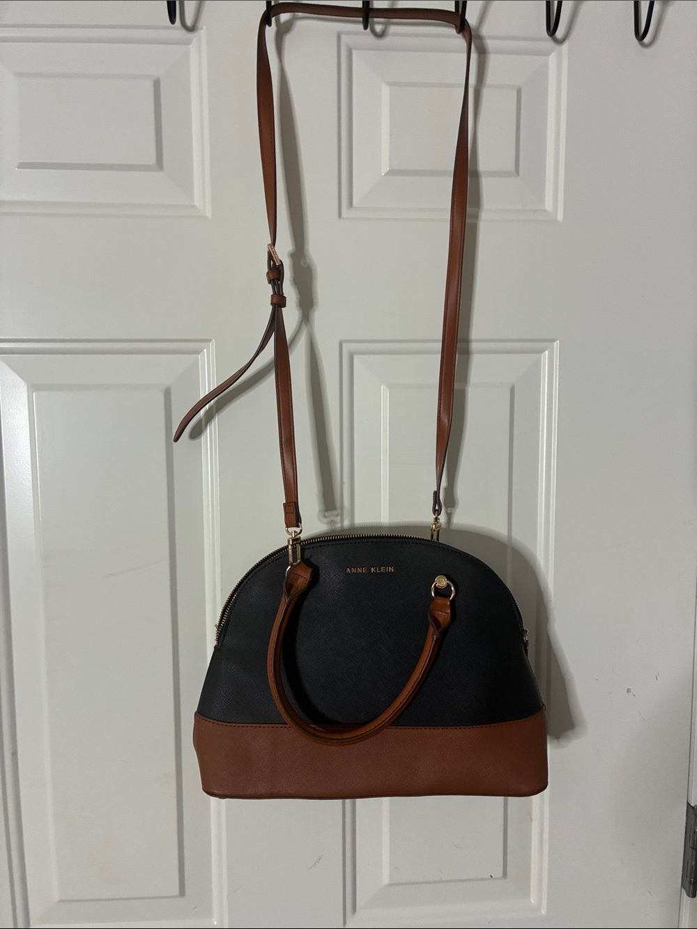Anne Klein Black and Brown Two-Tone Dome Satchel - Picture 3 of 8